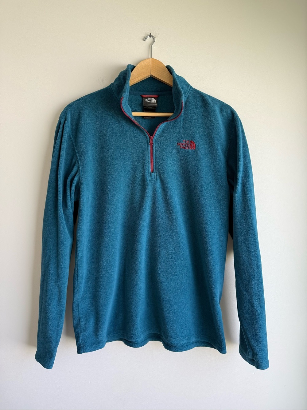 The North Face Men’s Small Blue Quarter Zip Fleece Burgundy Red Logo